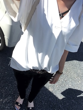「Green Parks topic（グリーンパークス）のアイテム（Tシャツ/カットソー、ホワイト系）」を使った、流れ星☆ミさん（レディース・161cm）の夏コーディネート