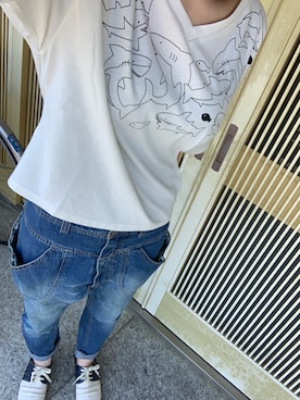 「ARROW（アロー）のアイテム（Tシャツ/カットソー、ホワイト系）」を使った、流れ星☆ミさん（レディース・161cm）の春コーディネート