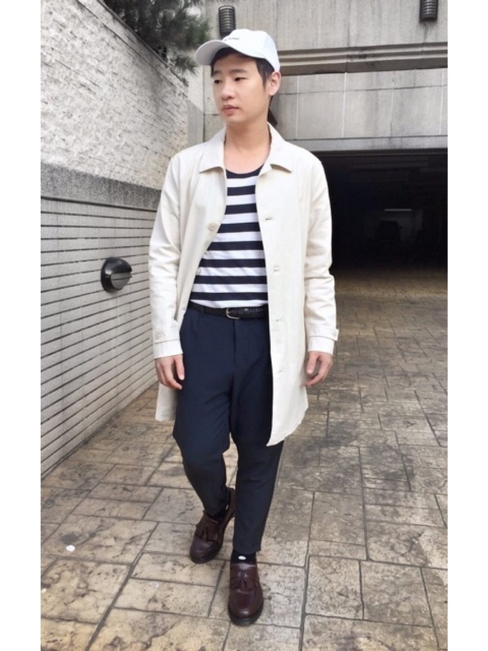 「MUJI Laboのアイテム（カバーオール、ベージュ系）」を使った、timerさん（メンズ・170cm）の春コーディネートの1枚目の写真