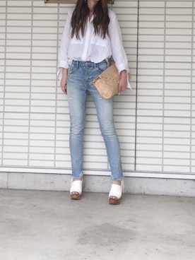 「MOUSSY（マウジー）のWOODEN SOLE SABOT（サンダル）」を使った、ふくみさん（レディース・172cm）の夏コーディネート