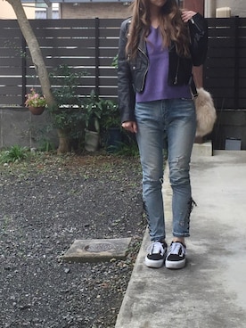 「MURUA（ムルーア）のアイテム（ライダースジャケット）」を使った、ふくみさん（レディース・172cm）の秋コーディネート