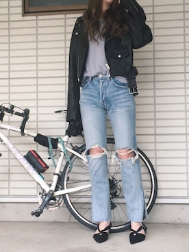 「クラッシュデニム」｜「アイテム（その他アウター）」を使った、ふくみさん（レディース・172cm）の冬コーディネート