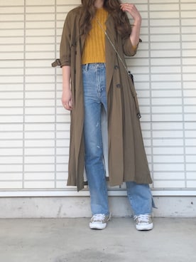 「マスタード」｜「アイテム（トレンチコート）」を使った、ふくみさん（レディース・172cm）の春コーディネート