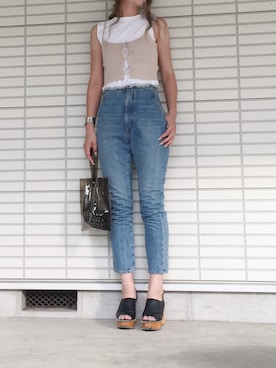 「MOUSSY（マウジー）のWOODEN SOLE SABOT（サンダル）」を使った、ふくみさん（レディース・172cm）の夏コーディネート