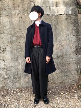 Keisuke使用「UNITED TOKYO（ヘビーメルトンステンカラーコート）」的時尚穿搭
