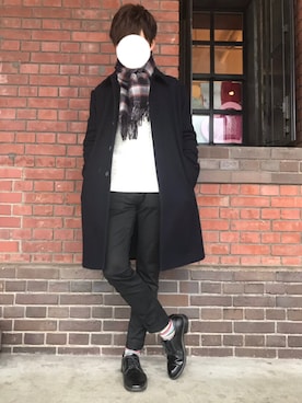「アイテム（マフラー、ブルー系）」を使った、Keisukeさん（メンズ・168cm）の冬コーディネート