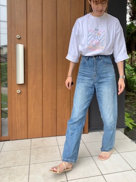 「LOWRYS FARM（ローリーズファーム）のCONEハイライズワイドデニム　800874（デニムパンツ）」を使った、ゆあんさん（レディース・168cm）の夏コーディネート