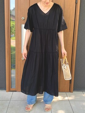 「LOWRYS FARM（ローリーズファーム）のCONEハイライズワイドデニム　800874（デニムパンツ）」を使った、ゆあんさん（レディース・168cm）の夏コーディネート