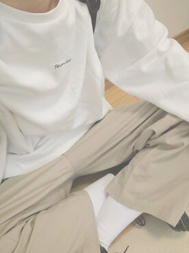 「remer（リメール）のremer logo big sweat/ロゴビッグスウェット（スウェット、ホワイト系）」を使った、か ん たさん（メンズ・179cm）の春コーディネート