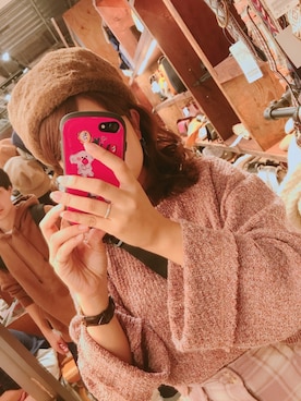 「Kastane（カスタネ）の裁ち切りネップニット（ニット/セーター、レッド系）」を使った、IGAさん（レディース・157cm）の秋コーディネート