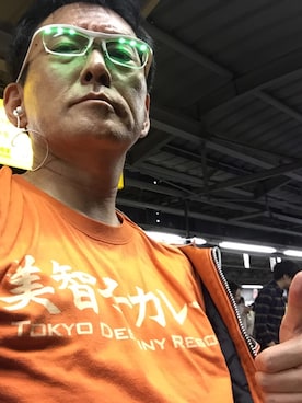 「アイテム（ライダースジャケット、オレンジ系）」を使った、HiroakiKomakiさん（メンズ・172cm）の春コーディネート