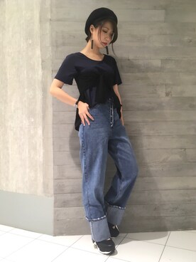 「HARE（ハレ）のアツゾコレーシングスニーカー(HARE)（スニーカー、ブラック系）」を使った、gotsuboさん（レディース・160cm）の夏コーディネート