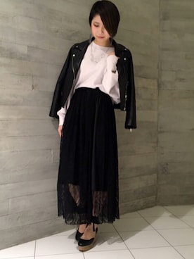 「スエット」｜「アイテム（ライダースジャケット）」を使った、gotsuboさん（レディース・160cm）の冬コーディネート