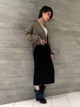 「HARE（ハレ）のフロントラップペンシルスカート(HARE)（スカート、ブラック系）」を使った、gotsuboさん（レディース・160cm）の春コーディネート