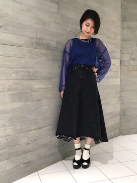 「HARE（ハレ）のチャンキーヒールサンダル(HARE)（サンダル、ブラック系）」を使った、gotsuboさん（レディース・160cm）の春コーディネート