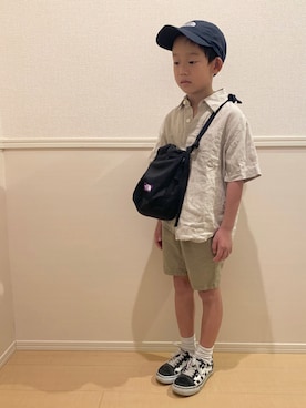 「THE NORTH FACE（ザノースフェイス）のアイテム（ハンドバッグ）」を使った、ayatakeさん（キッズ・120cm）の夏コーディネート