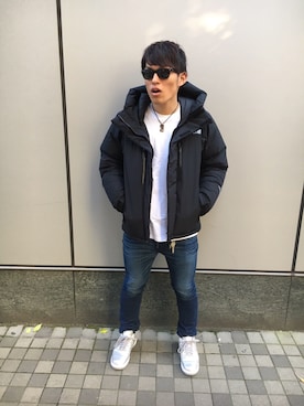 「THE NORTH FACE（ザノースフェイス）のアイテム（ダウンジャケット/コート、ブラック系）」を使った、kozoさん（メンズ・173cm）の冬コーディネート