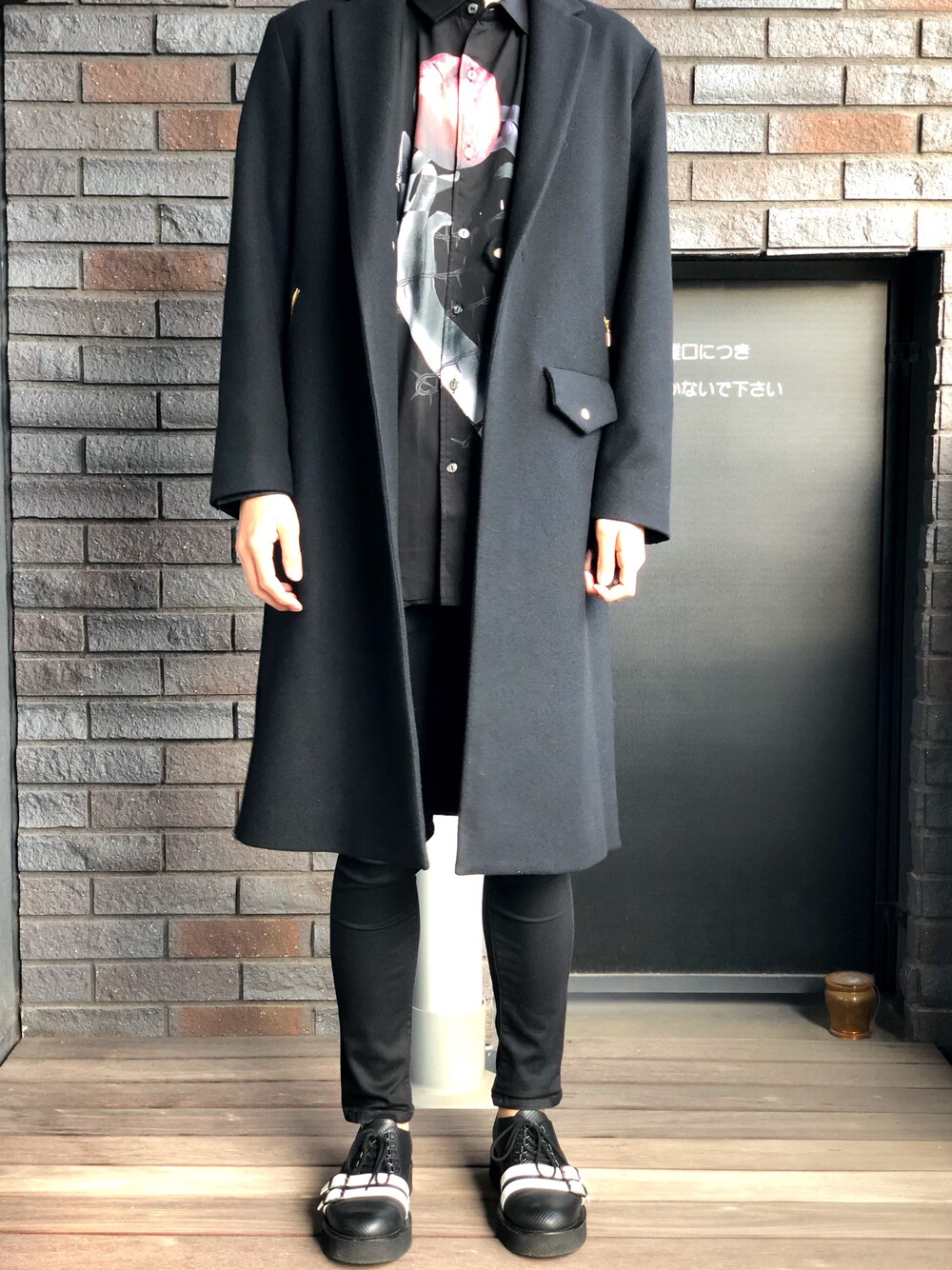 「CULLNI」｜「CULLNIの2018秋冬　 ライダースチェスターコート（チェスターコート、ブラック系）」を使った、SENA☆さん（メンズ・179cm）の冬コーディネートの1枚目の写真