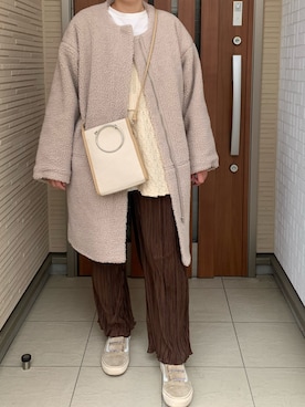 「ニットベスト」｜「アイテム（ノーカラージャケット）」を使った、Rさん（レディース・156cm）の冬コーディネート