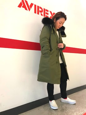 「AVIREX（アヴィレックス）のアイテム（ダウンジャケット/コート）」を使った、AIKAさん（レディース・156cm）の秋コーディネート