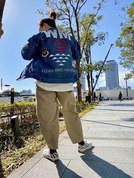 「アメカジスタイル」｜「アイテム（デニムジャケット）」を使った、AIKAさん（レディース・156cm）の春コーディネート