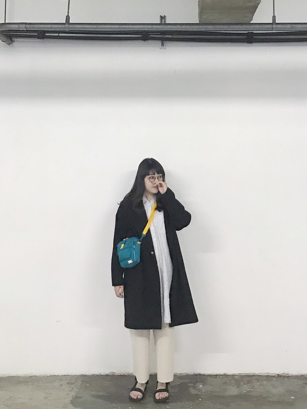 「GUのアイテム（ジャケット/アウター、ブラック系）」を使った、妏倢さん（レディース・162cm）の春コーディネートの1枚目の写真