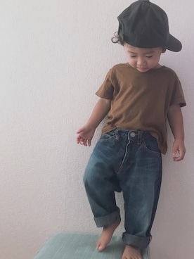 「EDWIN（エドウィン）のアイテム（帽子）」を使った、OUSUKE.UKAさん（キッズ・100cm）の秋コーディネート
