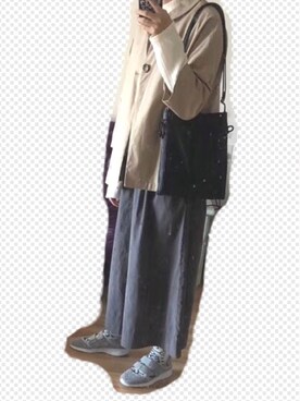 「chambre de charme（シャンブルドゥシャーム）のアイテム（ステンカラーコート）」を使った、nnnowearさん（レディース・158cm）の春コーディネート
