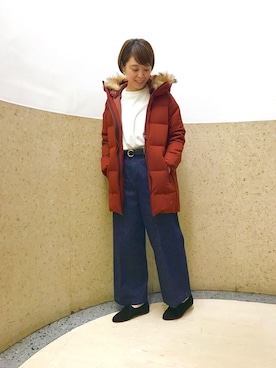 「アイテム（ダウンジャケット/コート、レッド系）」を使った、うまもちさん（レディース・162cm）の夏コーディネート