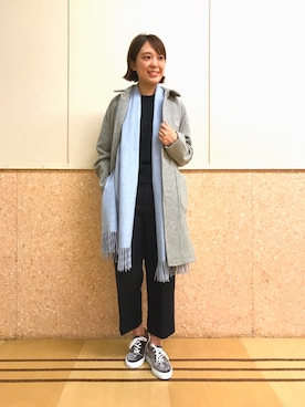 「ジョンストンズ」｜「アイテム（ステンカラーコート）」を使った、うまもちさん（レディース・162cm）の秋コーディネート