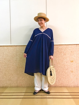 「KIJIMA TAKAYUKI」｜「アイテム（チュニック）」を使った、うまもちさん（レディース・162cm）の春コーディネート