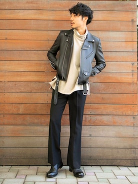 「JOHN LAWRENCE SULLIVAN（ジョンローレンスサリバン）のアイテム（ライダースジャケット）」を使った、kyoheyさん（メンズ・178cm）の秋コーディネート