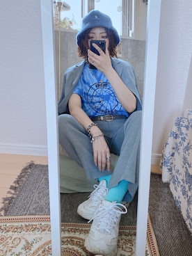 「アイテム（セットアップ、ブルー系）」を使った、Nehanさん（レディース・159cm）の秋コーディネート