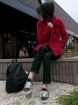 「スポーツミックス」｜「アイテム（ピーコート）」を使った、ビワさん（レディース・161cm）の秋コーディネート