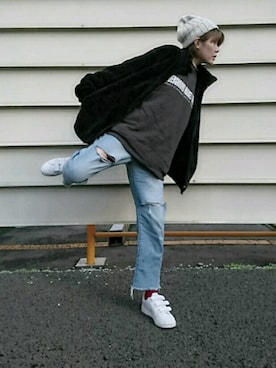 「MARC JACOBS（マークジェイコブス）のアイテム（ピアス（両耳用））」を使った、ビワさん（レディース・161cm）の冬コーディネート