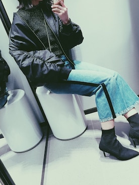 「ソックス」｜「アイテム（MA-1）」を使った、mさん（レディース・158cm）の冬コーディネート