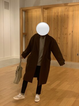 「GU（ジーユー）のアイテム（ニット/セーター、ベージュ系）」を使った、んんさん（メンズ・171cm）の冬コーディネート