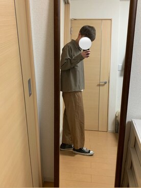 「EMMA CLOTHES（エマクローズ）のブライトポプリンリラックスオープンカラーシャツ Poplin Open Collar Shirt（シャツ/ブラウス、ベージュ系）」を使った、んんさん（メンズ・171cm）の春コーディネート