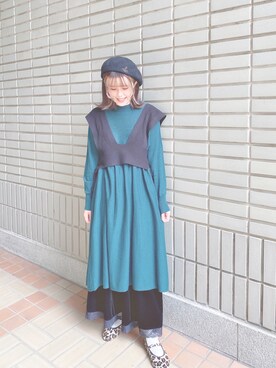「フユコーデ」｜「アイテム（ハンチング/ベレー帽）」を使った、LUYAさん（レディース・164cm）の秋コーディネート
