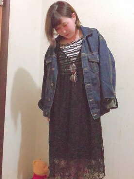 「家」｜「アイテム（デニムジャケット）」を使った、かなちぃさん（レディース・152cm）の春コーディネート