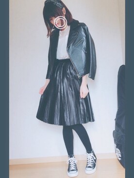 「Banner Barrett（バナーバレット）のアイテム（ライダースジャケット）」を使った、ぺこりんごさん（レディース・167cm）の冬コーディネート