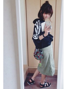「抜き襟」｜「アイテム（ブルゾン）」を使った、ぺこりんごさん（レディース・167cm）の春コーディネート