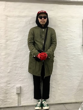 「nonnative（ノンネイティブ）のアイテム（ミリタリージャケット）」を使った、T-9さん（メンズ・164cm）の冬コーディネート