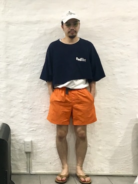 「CHALLENGER（チャレンジャー）のアイテム（キャップ）」を使った、T-9さん（メンズ・164cm）の夏コーディネート