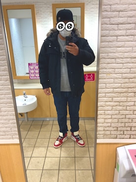 「carhartt」｜「アイテム（ダウンジャケット/コート）」を使った、マホさんさん（メンズ・182cm）の冬コーディネート