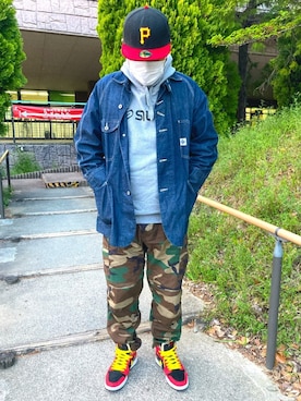 「POST O'ALLS（ポストオーバーオールズ）のアイテム（ジャケット/アウター）」を使った、マホさんさん（メンズ・182cm）の春コーディネート