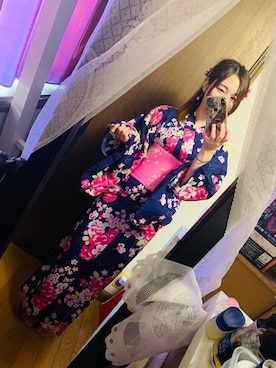 「しまむら（シマムラ）のアイテム（浴衣）」を使った、日向アクさん（レディース・149cm）の夏コーディネート