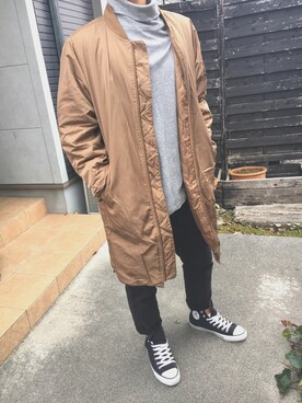 「GU（ジーユー）のアイテム（Bomber jacket、ブラウン系）」を使った、わにさんの冬コーディネート