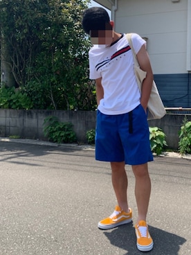 「GLOBAL WORK（グローバルワーク）のアイテム（Pants、ブルー系）」を使った、わにさんの夏コーディネート