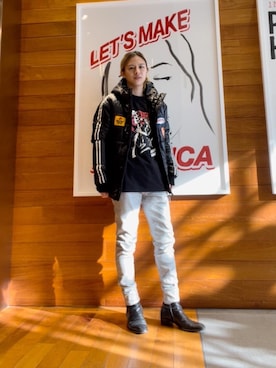 「アイテム（デニムパンツ、シルバー系）」を使った、hyscocco43さん（メンズ・165cm）の冬コーディネート